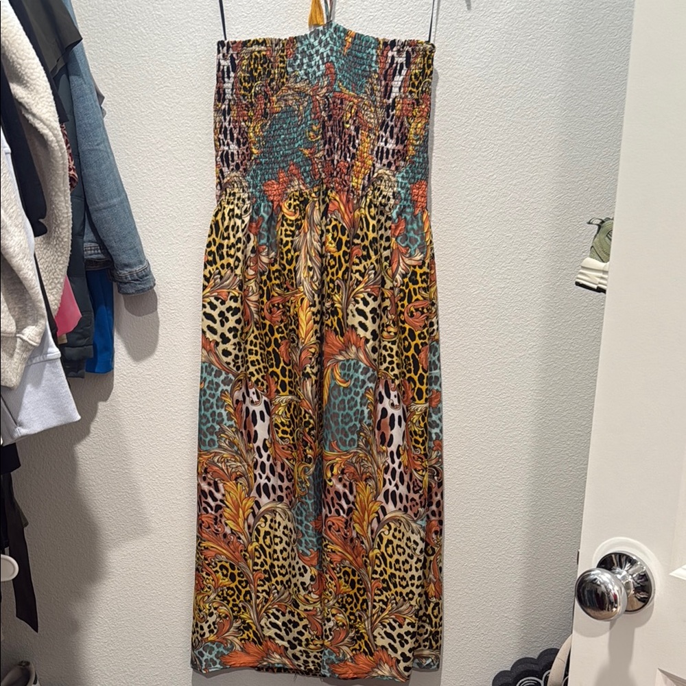 Animal Print Strapless Maxi Dress